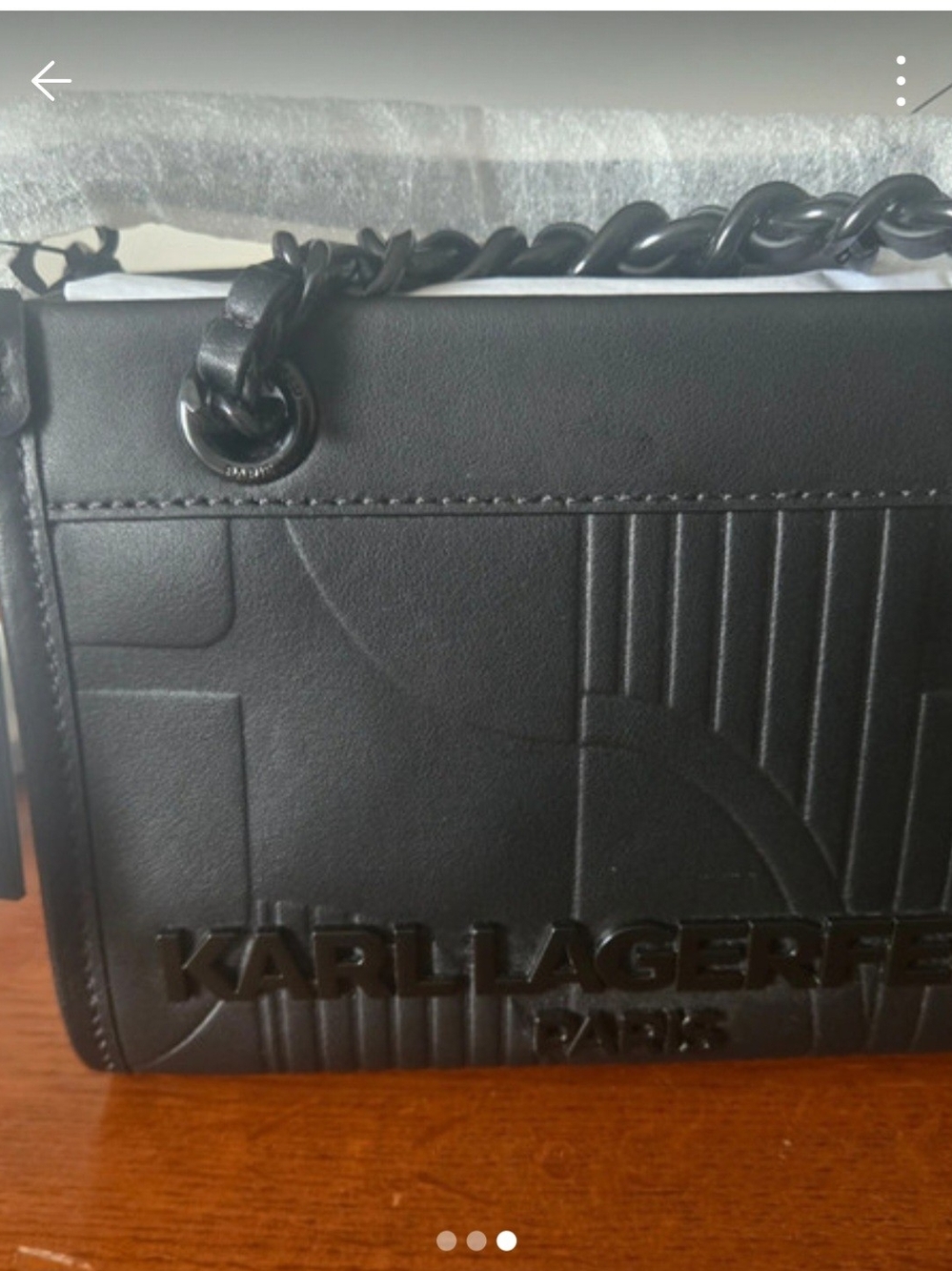 Karl Lagerfeld Black Embossed Leather Messenger Bag with Chain Strap